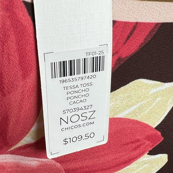 Chico’s One Size Floral Tropical Boatneck Poncho asymmetrical Hem NWT - Picture 6 of 7